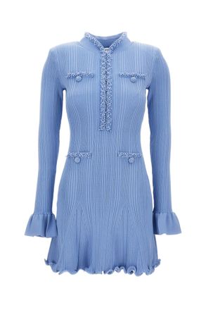 Self Portrait Ribbed Midi Dress with Pearl Trim and Flared Sleeves