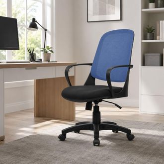 Dmora Serena - Silla De Oficina Coffs, Silla Operativa De Malla Con Reposabrazos, Asiento De Oficina Ergon&oacute;mico, Cm 61x60h99/108, Negro Y Azul