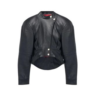 Alexander McQueen Chaqueta de Cuero con Hombros Esculpidos - Jackets - Mujer - Negro - S