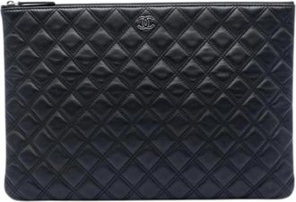 Chanel Pre-owned Quilted Lambskin Clutch - Dames - Vintage Clutch - Zwart - ONE Size - Leer - Vintage
