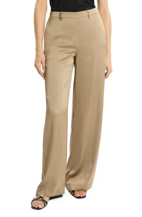 Theory Relaxed Satin Pants in Mocha Taupe at Nordstrom, Size 14