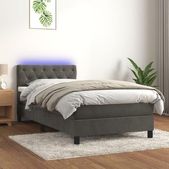 vidaXL Cama Box Spring Colch&oacute;n Y Led Terciopelo Gris Oscuro 80x200 Cm Vidaxl