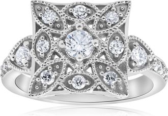 Pompeii3 1/2ct Vintage Diamond Ring Square Framed Filigree Band 10K White Gold