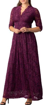 Kiyonna Maria Lace A-Line Evening Gown with Pockets in Berry Bliss at Nordstrom, Size X-Large