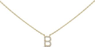 House of Brilliance 10K Yellow Gold Diamond Accent A-Z Block Initial Pendant Necklace in Yellow Gold | B at Nordstrom