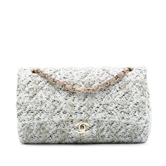 Chanel White Tweed Medium Classic Double Flap