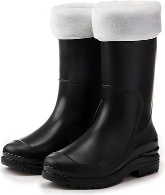 Pangolin Womens Waterproof Mid-Calf Wellies with Faux Fur Cuff, Removable Cotton Liner, Non-Slip Grip Sole, Warm Winter Wellington Boots Black 5.5UK