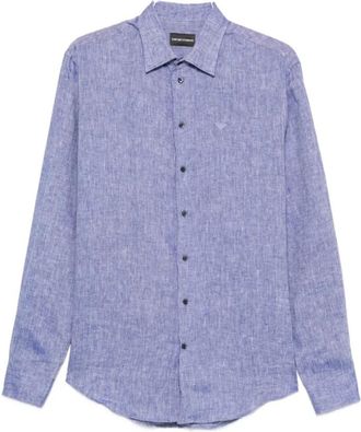 Emporio Armani Shirt met logo-detail - Heren - Casual Overhemden - Blauw - 2XL - Linnen - Overhemden