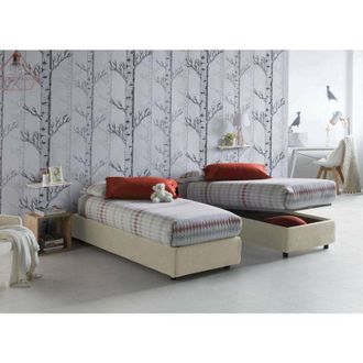 Dmora Dmora - Cama Individual Dbacci, Cama Contenedor Con Revestimiento De Tela, 100% Made In Italy, Apertura Frontal, Adecuado Para Colch&oacute;n Cm 80x200, Beig