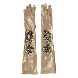 Dolce & Gabbana Gloves, female, Beige, Size: ONE SIZE Elbow Length Mitten Gloves