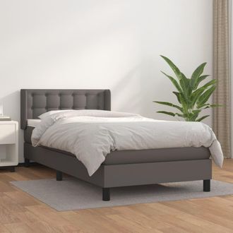 vidaXL Vidaxl - Cama Box Spring Con Colch&oacute;n Cuero Sint&eacute;tico Gris 100x200 Cm