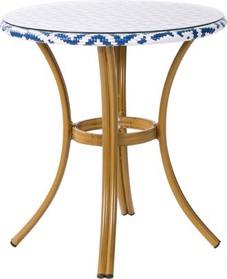 Beliani Mesa De Jard&iacute;n Azul Y Blanco Tablero De Rat&aacute;n Pe &Oslash; 70 Cm Estructura De Vidrio Y Aluminio Rifreddo