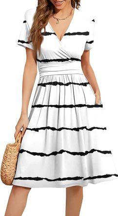 Generic Dresses for Women UK, Womens Short Sleeve V Neck Wrap Summer Dress Casual Loose Comfortable Floral Sundress Beach Holiday Dresses with Pockets Gifts f