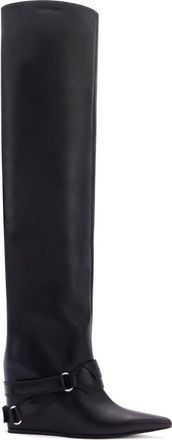 Courr&egrave;ges leather wedged over-the-knee boots - women - Leather/Leather/Leather - 40 - Black