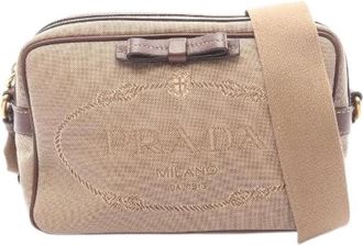 Prada Pre-owned Logo Jacquard Leren Canvas Schoudertas - Dames - Vintage Schoudertas - Beige - ONE Size - Leer - Vintage