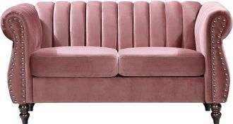 VENTE-UNIQUE.COM Sof&aacute; fijo terciopelo 2 plazas rosa palo 150x78cm