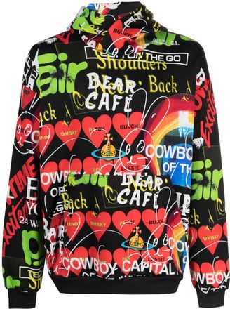 Vivienne Westwood Orb graphic-print jersey hoodie - unisex - Polyamide/Organic Cotton - S - Black