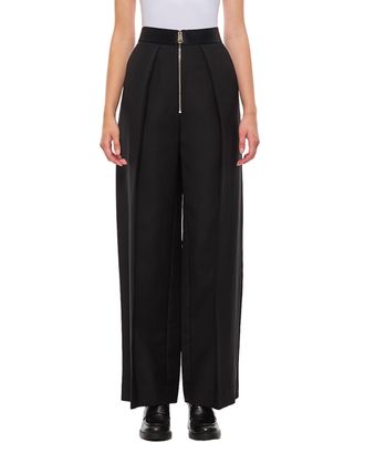 Khaite Straight Leg Pants With Pleat Detailing And Exposed Zipper