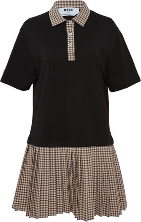 Msgm polo-collar check-pattern mini dress - Black
