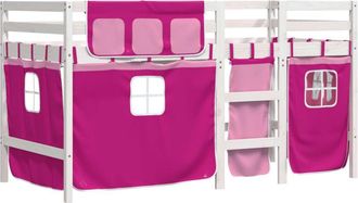 vidaXL Vidaxl - Cama Alta Para Ni&ntilde;os Con Cortinas Madera Pino Rosa 90x190 Cm