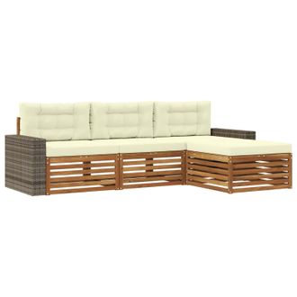 vidaXL Conjunto De Sof&aacute;s De Exterior 4 Pcs Natural Y Crema Poli&eacute;ster Vidaxl