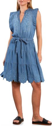 Wash Lab Denim Rose Eyelet Embroidered Denim Dress in Sweet Denim at Nordstrom, Size X-Small