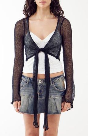 BDG Sheer Tie Front Cardigan in Black at Nordstrom Rack, Size X-Small