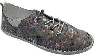 Generic Shoozy Ladies Grey Flower Leather Plimsoll (UK_Footwear_Size_System, Adult, Women, Numeric, Medium, Numeric_5)