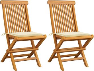 vidaXL Sillas Plegables Con Cojines Color Crema, 2 Unidades, Madera Maciza De Teca. Vidaxl