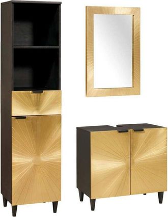 vidaXL Conjuntos De Muebles Para El Ba&ntilde;o 3 Pcs Negro Y Dorado Vidaxl
