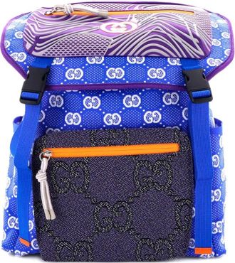 Gucci Panelled Double Buckle GG Jacquard Nylon and Rubber Large backpack - Blauw