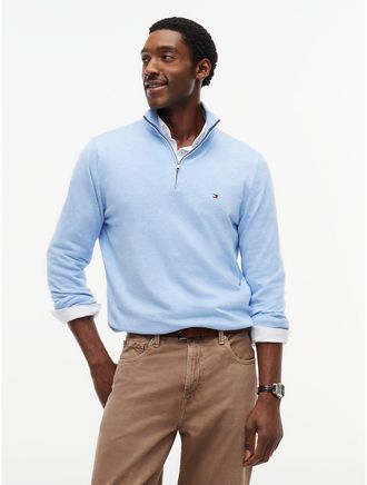 Tommy Hilfiger Mens Classic Quarter-Zip Sweater - Light Blue - XXXL