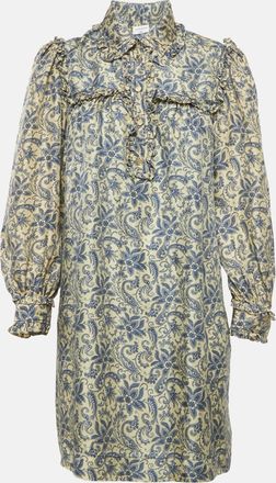 Sandro Cream Harmonie Print Silk Ruffle Mini Dress