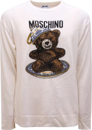 Moschino V0929 Trui - Heren - Ronde hals truien - Wit - M - Wol - Truien & Vesten