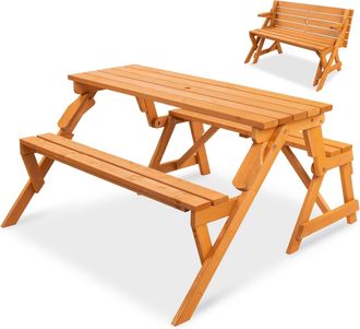Best Choice Products 2-in-1 Outdoor Interchangeable Wooden Picnic Table/Garden Bench for w/ Umbrella Hole