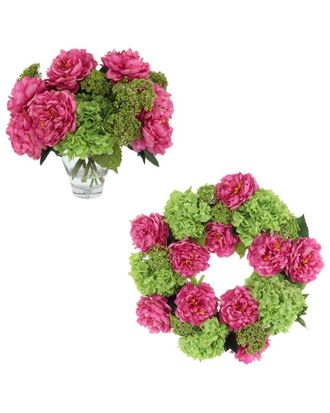 Creative Displays Inc. 24In Spring Wreath & Centerpiece With Real-Touch Hydrangeas & Peonies