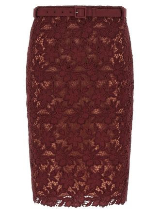 Self Portrait Burgundy Guipure Lace Midi Gonne Bordeaux-Donna