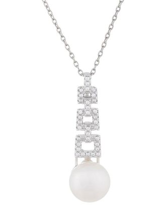 Splendid Pearls Silver 10Mm Pearl Cz Pendant
