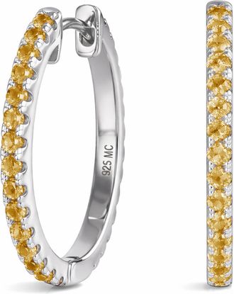 MAX + STONE 925 Sterling Silver Round Gemstone & Cubic Zirconia Split Hoop Earrings