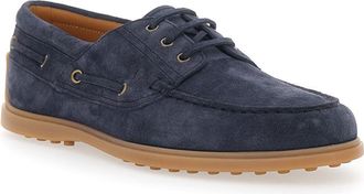 Tod's Mens Loafers Boat Suede Blue Calf Leather