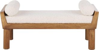 Maisons du monde Banqueta de 2plazas marr&oacute;n y de tela color crudo tipo lana rizada