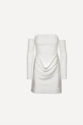 Rotate Womens Ruched Mini Dress In Egret