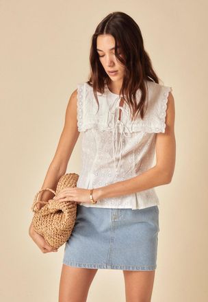 Nobody's Child White Collar Broderie Anglaise Top