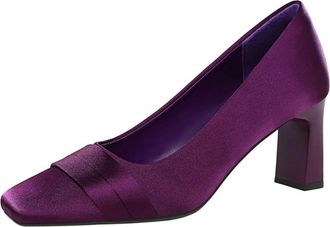 Generic Women Square Toe High Heels 7CM Sexy Pumps Silk Wedding Evening for Bride Prom Party (Purple,7.5)