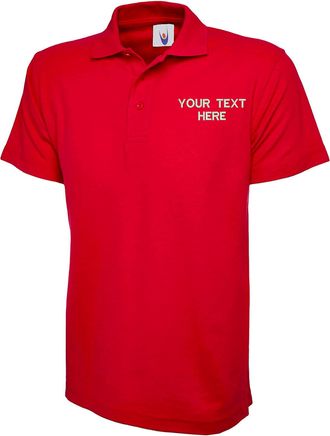 Generic Personalised Embroidered Your Left Chest Text Classic Polo Shirt, Office Casual Workwear Unisex Adult Top (Red, 4XL, 4X_l)
