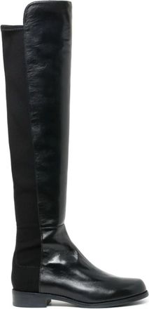 Stuart Weitzman Zwarte Leren Hoge Laarzen Amandel Teen - Dames - Over de knie laarzen - Zwart - 41 EU - Leer - Schoenen
