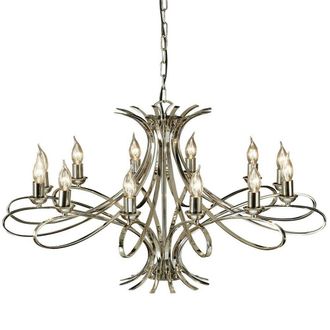 Loops Eaves Hanging Ceiling Pendant Chandelier 12 Lamp Polished Nickel Curve Arm Light in Metallics