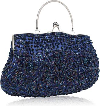 Generic Handmade Beaded Evening Bag Luxurious European-Style Dinner with Metal Chain Straps Shoulder Strap