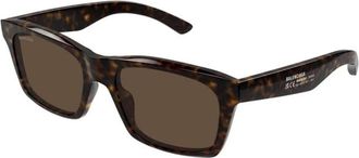 Balenciaga Rechthoekige Zonnebril - Heren - Zonnebrillen - Bruin - 56 MM - Leer - Accessoires