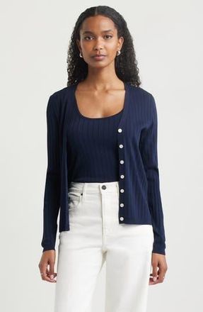 Nordstrom Fitted V-Neck Rib Cardigan in Navy Night at Nordstrom Rack, Size Medium